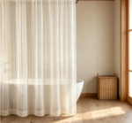 Cream Vertical Stripe Sheer Shower Curtain for Bathroom - Image 2