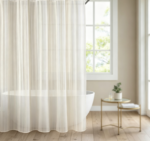 Cream Vertical Stripe Sheer Shower Curtain for Bathroom