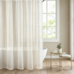 Cream Vertical Stripe Sheer Shower Curtain for Bathroom