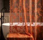 Burnt Orange Rose Lace Sheer Shower Curtain