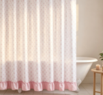 Pink Tiny Floral Print Shower Curtain with Pink Ruffle Hem for Bathroom - Image 2