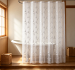 White Vining Leaf Sheer Shower Curtain