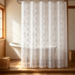 White Vining Leaf Sheer Shower Curtain