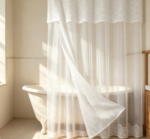 White Double Layer Lace Patchwork Sheer Shower Curtain - Image 2