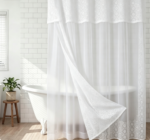 White Double Layer Lace Patchwork Sheer Shower Curtain
