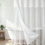 White Double Layer Lace Patchwork Sheer Shower Curtain