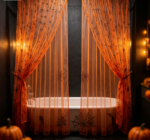 Orange Spider Web Sheer Shower Curtain for Halloween Decor - Image 2