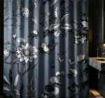 Dark Blue Grey Botanical Sketch Floral Shower Curtain