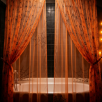 Orange Spider Web Sheer Shower Curtain for Halloween Decor