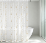 White Vertical Floral Embroidered Sheer Shower Curtain - Image 2