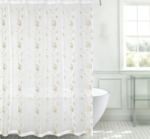 White Vertical Floral Embroidered Sheer Shower Curtain