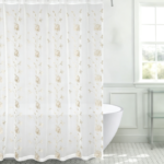 White Vertical Floral Embroidered Sheer Shower Curtain