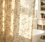 Watercolor Floral Pattern Bathroom Shower Curtain - Image 2