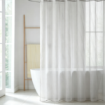 White Thin Vertical Stripe Sheer Shower Curtain