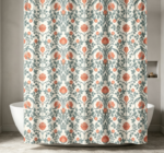Vintage Blue Wildflower Print Linen Shower Curtain - Image 2