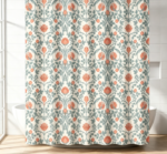 Vintage Blue Wildflower Print Linen Shower Curtain