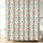 Vintage Blue Wildflower Print Linen Shower Curtain