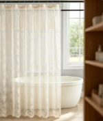 Cream Lace Floral Sheer Shower Curtain - Image 2