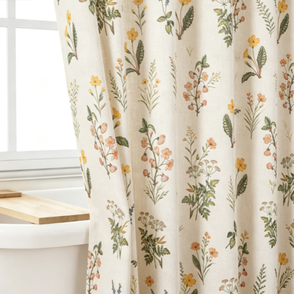Retro Symmetrical Floral Pattern Shower Curtain