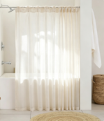 Cream Linen Texture Sheer Shower Curtain - Image 2