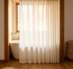 Cream Linen Texture Sheer Shower Curtain