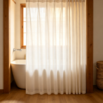 Cream Linen Texture Sheer Shower Curtain