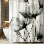Blue Carnation Floral Print Shower Curtain with Scalloped Edge
