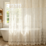Cream Allover Floral Lace Sheer Shower Curtain