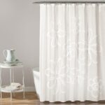 White Ruffled Floral Shower Curtain