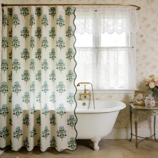 Mustard Yellow Cotton Floral Shower Curtain