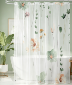 Watercolor Floral Eucalyptus Sheer Shower Curtain - Image 2