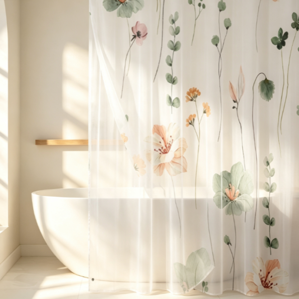 Watercolor Floral Eucalyptus Sheer Shower Curtain