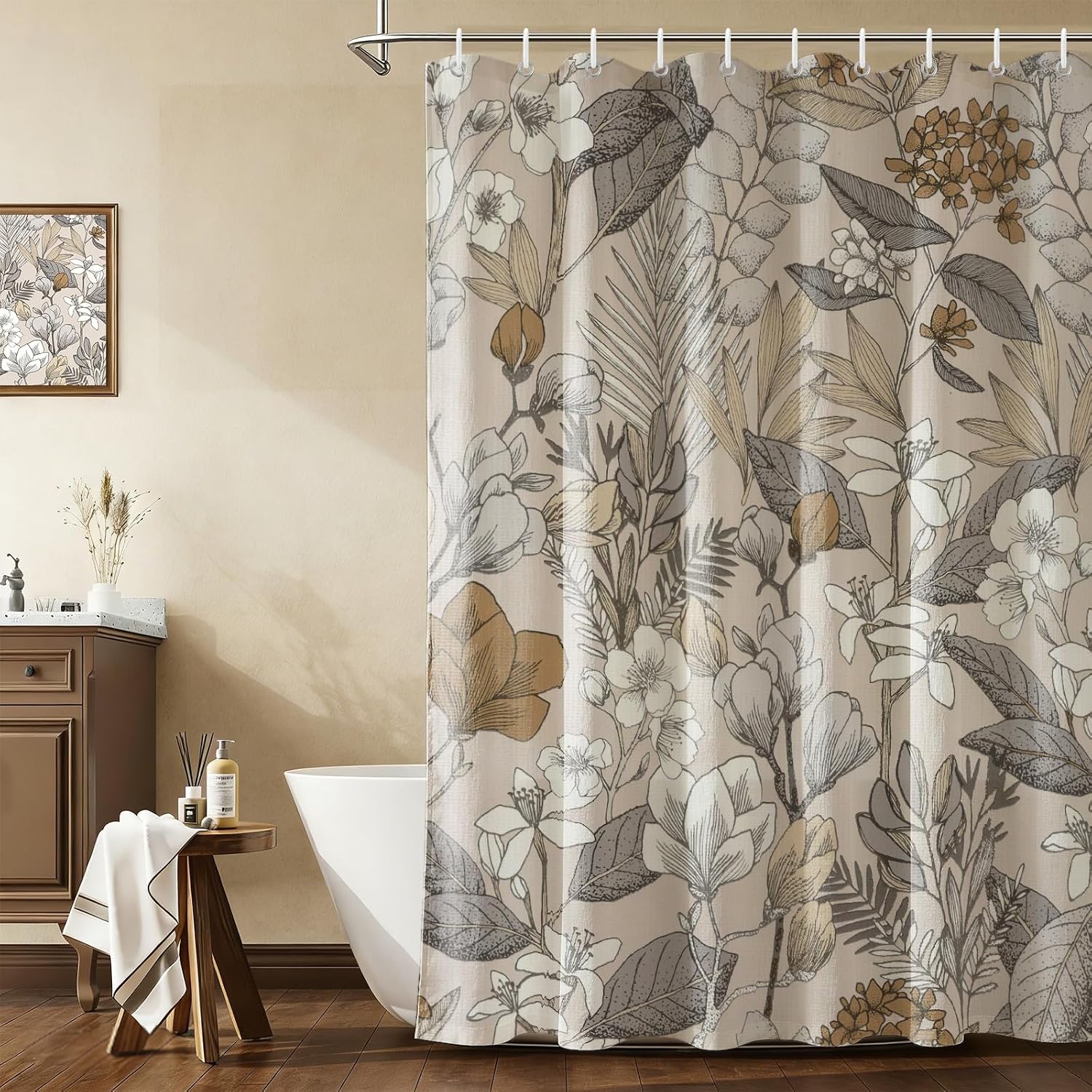 81MNOdEP-lL._AC_SL1500_.jpg Brown Vintage Floral Shower Curtain - Image 1