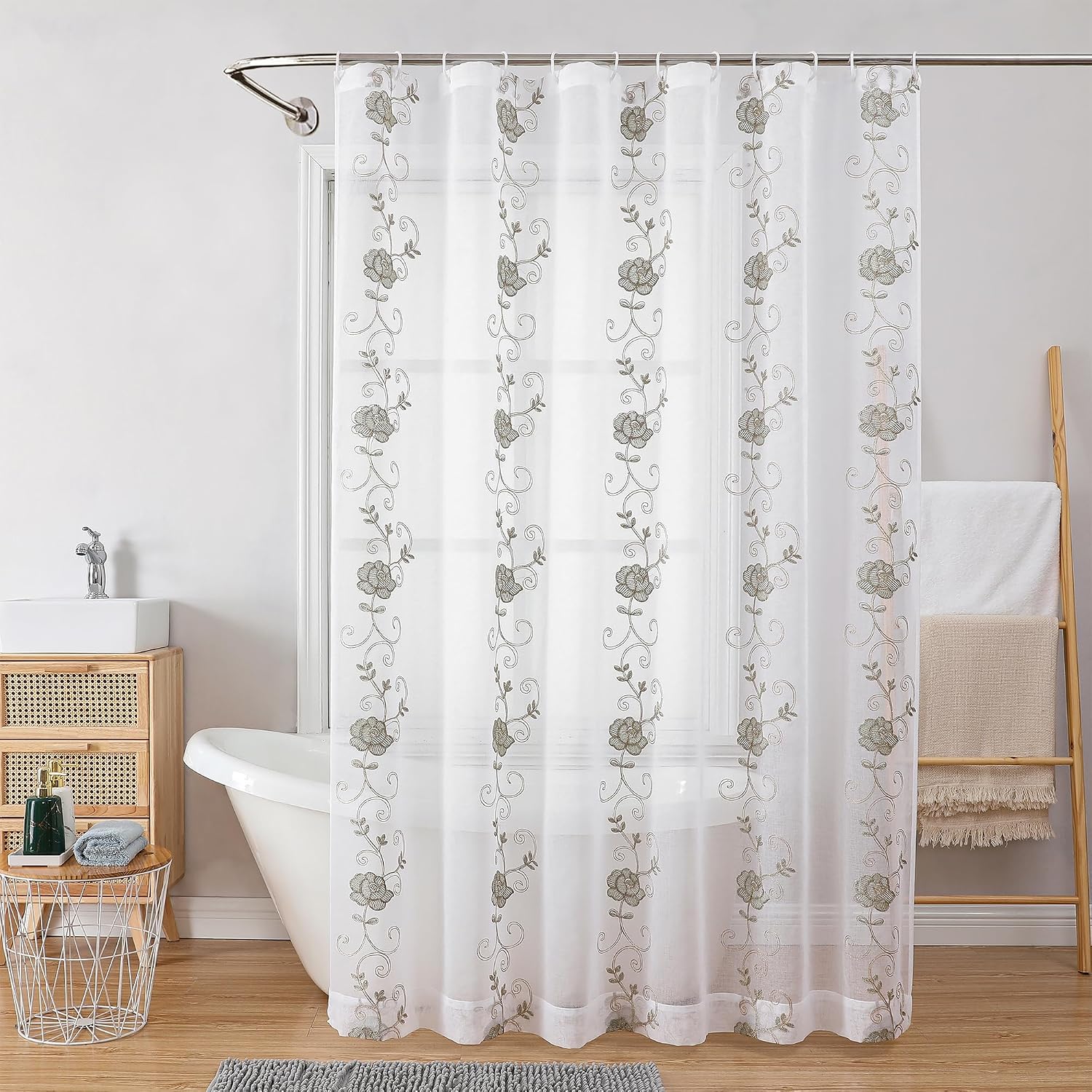 81PmSlnFONL._AC_SL1500_.jpg White Translucent Shower Curtain Set - Image 1