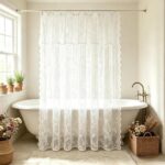 White Floral Lace Shower Curtain