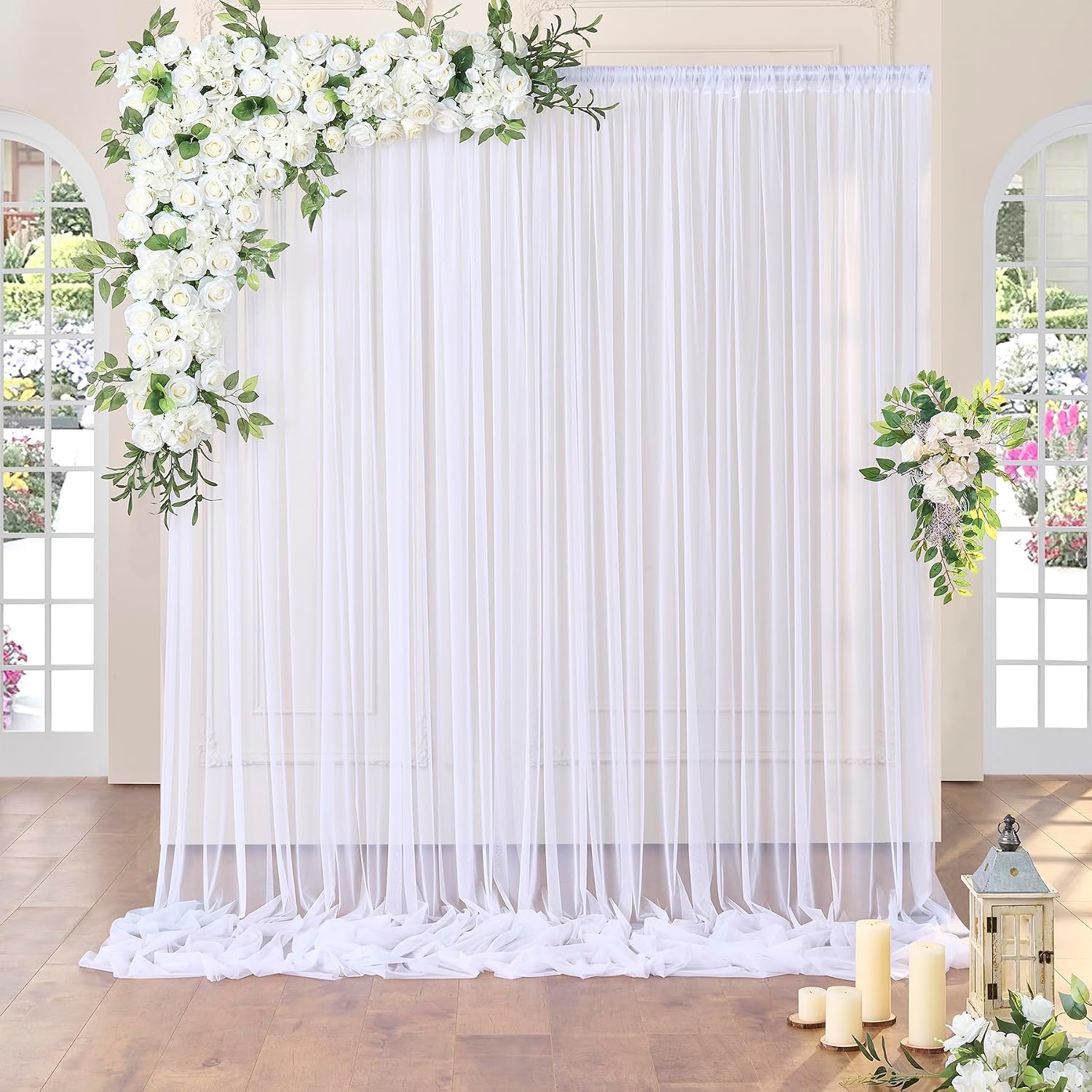 81W1rNQH8HL._AC_SL1500_.jpg White Sheer Tulle Backdrop Curtain - Image 1