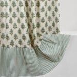Blue-Green Floral Printed Ruffled Shower Curtain