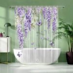Transparent Violet Butterfly Shower Curtain
