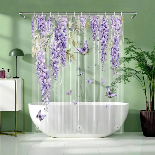 Transparent Violet Butterfly Shower Curtain