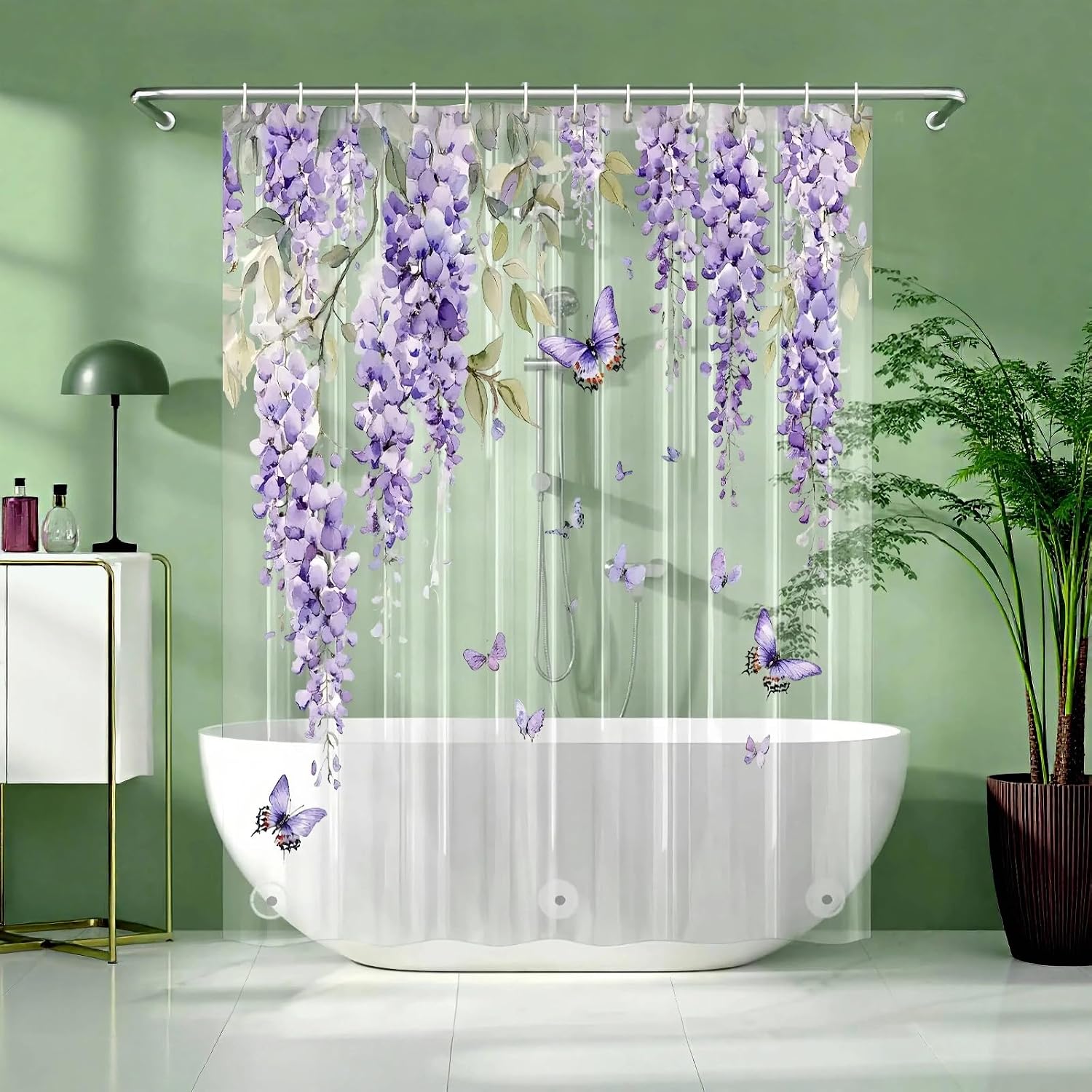 81je4gmkSL._AC_SL1500_.jpg Transparent Violet Butterfly Shower Curtain - Image 1