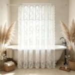 White Floral Lace Shower Curtain - Image 2
