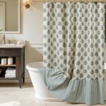 Blue-Green Floral Printed Ruffled Shower Curtain - Image 2
