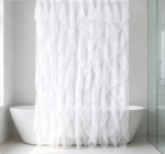 White Ruffled Wave Sheer Shower Curtain - Image 2