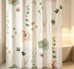 Watercolor Blue Eucalyptus Leaf Print Bathroom Shower Curtain - Image 2