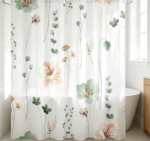 Watercolor Blue Eucalyptus Leaf Print Bathroom Shower Curtain