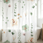 Watercolor Blue Eucalyptus Leaf Print Bathroom Shower Curtain