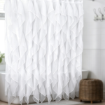 White Ruffled Wave Sheer Shower Curtain