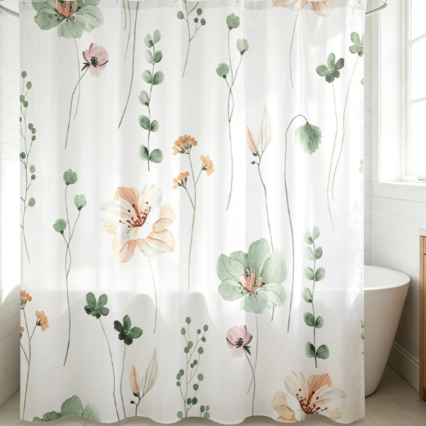 Watercolor Blue Eucalyptus Leaf Print Bathroom Shower Curtain