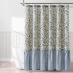 Blue-Green Vintage Floral Ruffled Shower Curtain