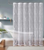 Floral Lace Striped Shower Curtain
